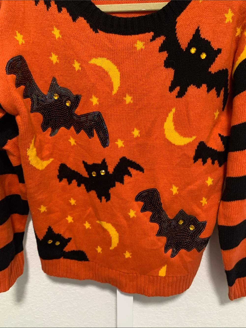 33 Degrees Orange Sweater with Black Bat Graphics - Picture 4 of 8